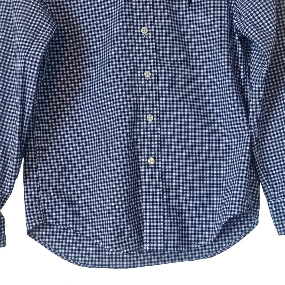 Ralph Lauren Boys M 10-12 Blue White Gingham Natural Stretch Button Down Shirt